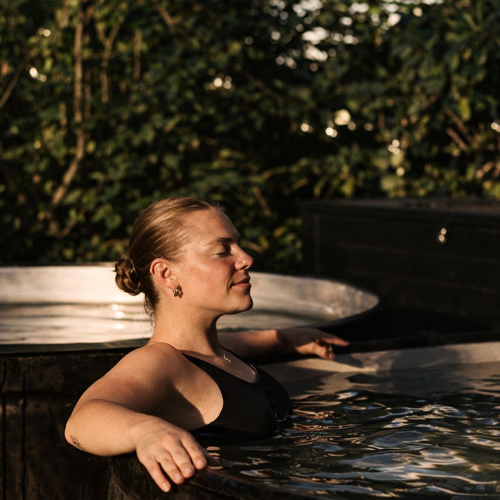 Woman in cold plunge bath